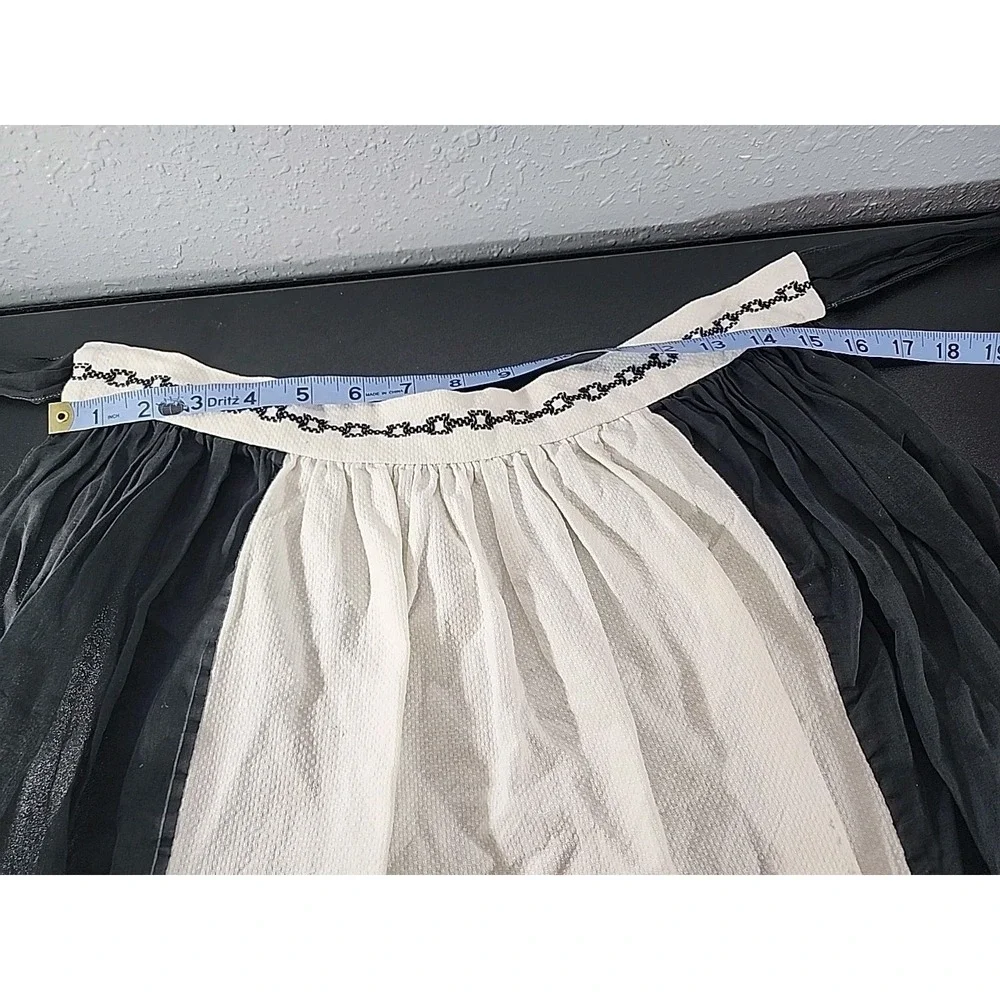 Vintage Embroidered‎ Black White Hostess Half Apron Shabby Cottage Retro MCM